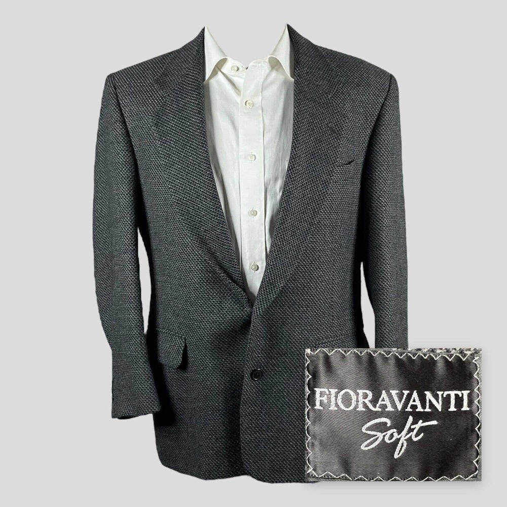 Vintage Fioravanti Soft Sport Coat Blazer Mens 42S Gray Blue Textured Tweed